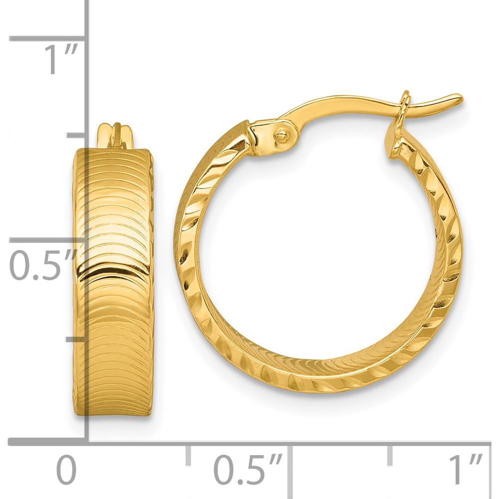 14K Yellow Gold Polished Diamond-Cut Textured Tube Hoop Earrings - 5mm Thickness x 18mm Width by 0