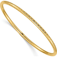 14K Yellow Gold Polished Diamond-Cut Tube 3.00mm Slip-On Round Bangle Bracelet by Oro Pregiato