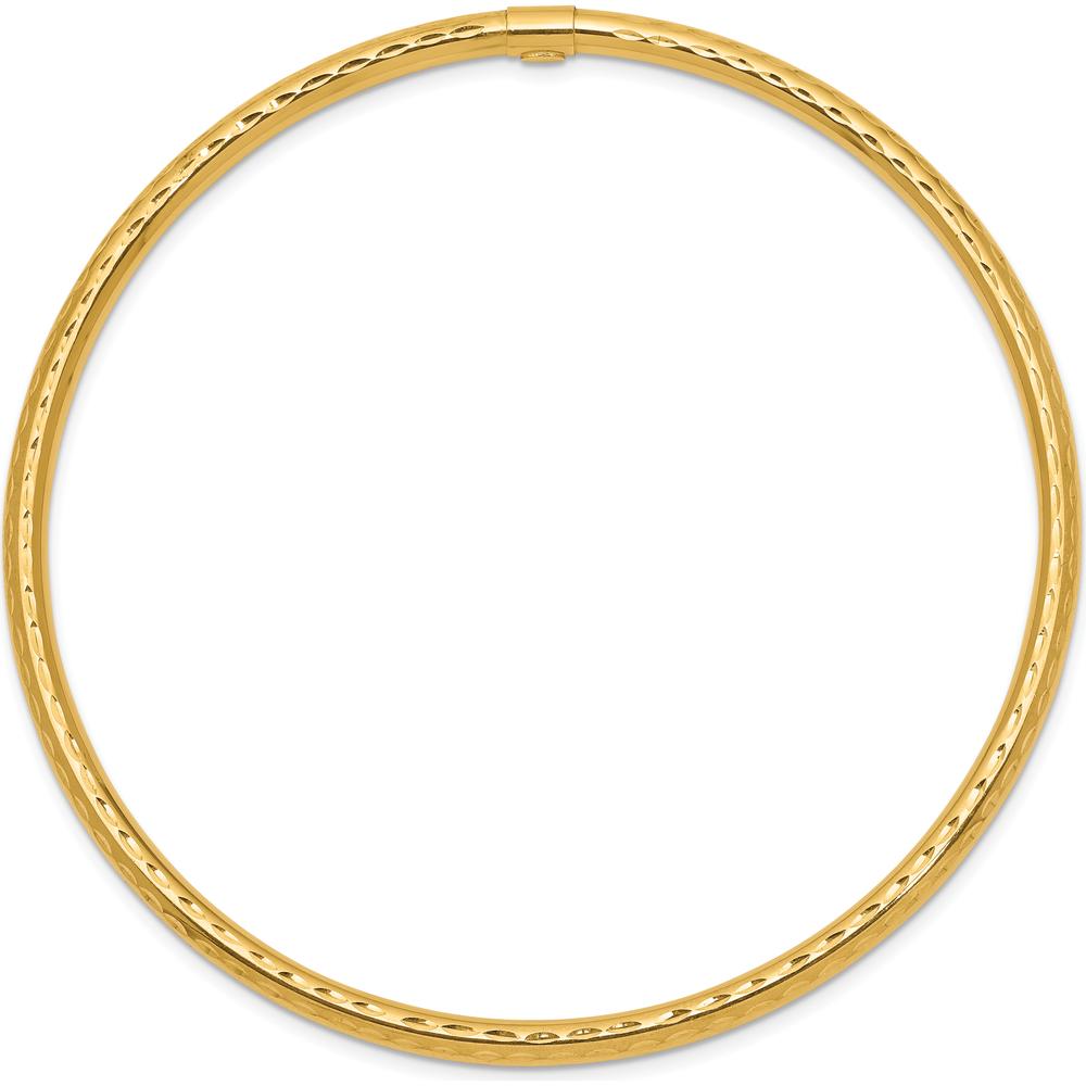 14K Yellow Gold Polished Diamond-Cut Tube 3.00mm Slip-On Round Bangle Bracelet by Oro Pregiato