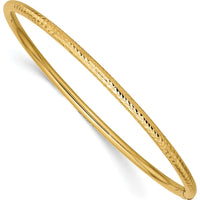 14K Yellow Gold Polished Diamond-Cut Tube 3mm Slip-On Round Bangle Bracelet by Oro Pregiato