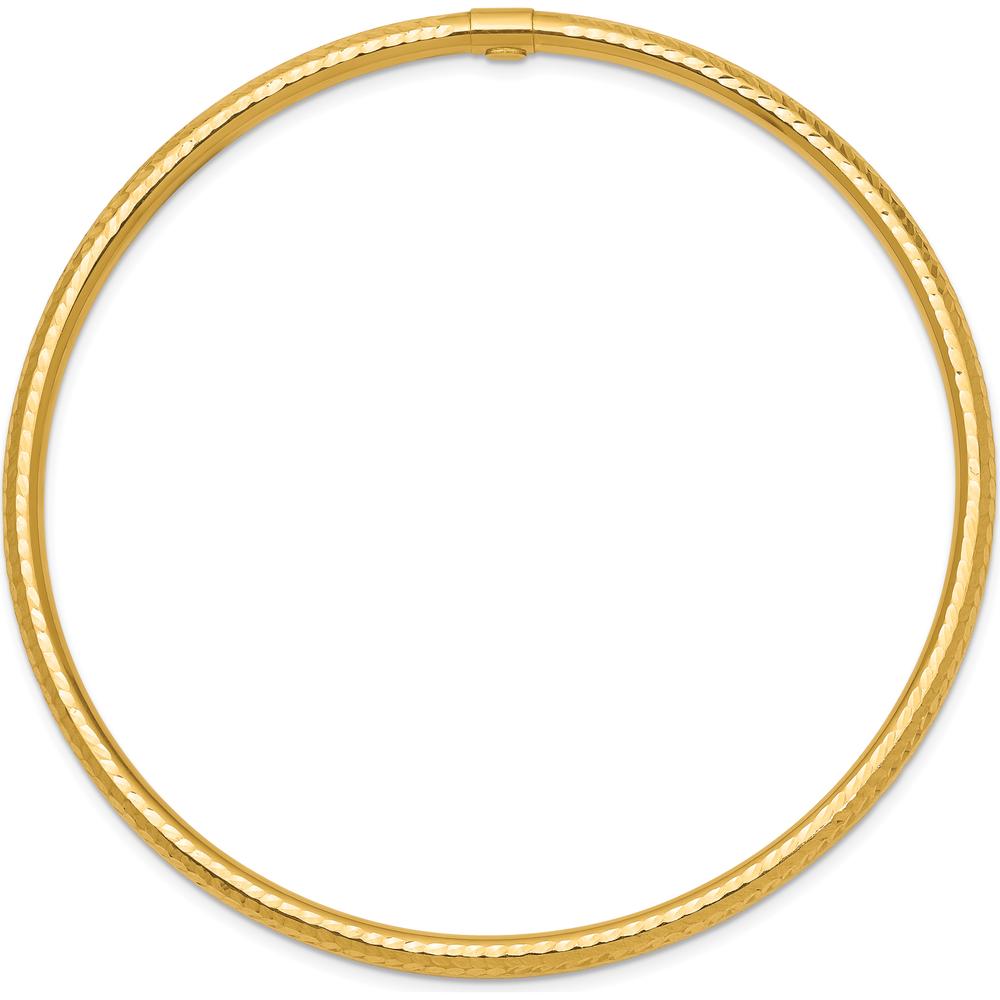 14K Yellow Gold Polished Diamond-Cut Tube 3mm Slip-On Round Bangle Bracelet by Oro Pregiato