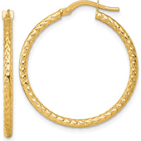 14K Yellow Gold Polished Diamond-Cut Tube Hoop Earrings - 30mm Length by 0