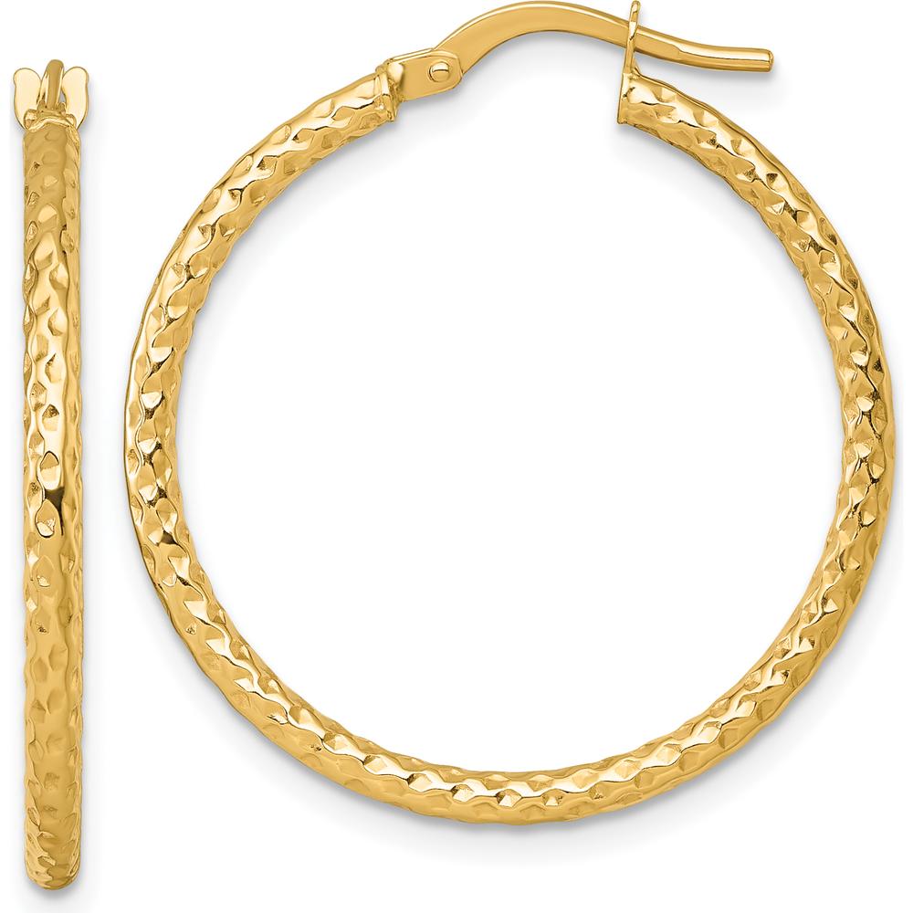 14K Yellow Gold Polished Diamond-Cut Tube Hoop Earrings - 30mm Length by 0