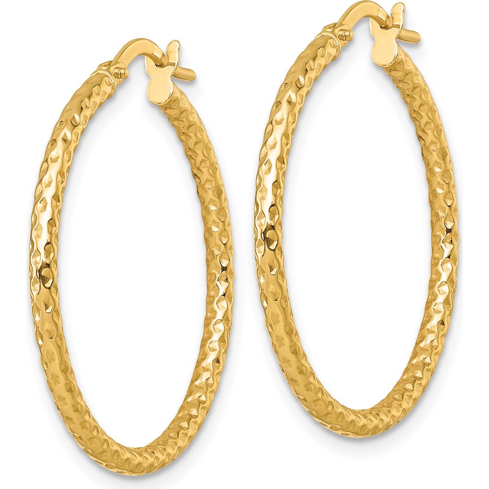 14K Yellow Gold Polished Diamond-Cut Tube Hoop Earrings - 30mm Length by 0