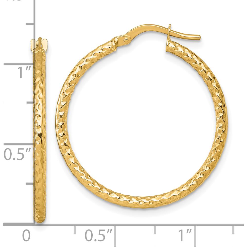 14K Yellow Gold Polished Diamond-Cut Tube Hoop Earrings - 30mm Length by 0