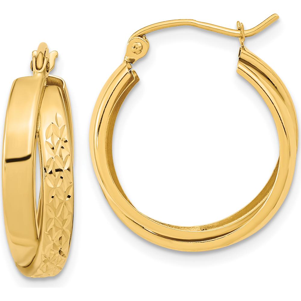 14K Yellow Gold Polished Diamond-Cut Twist Hoop Earrings - 21.8mm Length by 0