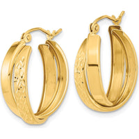 14K Yellow Gold Polished Diamond-Cut Twist Hoop Earrings - 21.8mm Length by 0