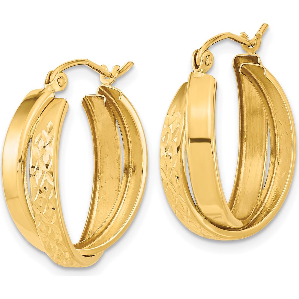 14K Yellow Gold Polished Diamond-Cut Twist Hoop Earrings - 21.8mm Length by 0