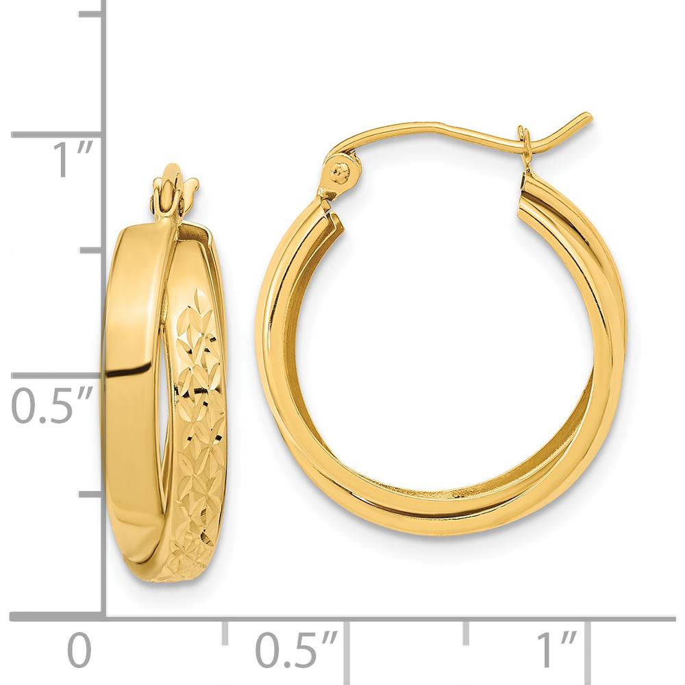 14K Yellow Gold Polished Diamond-Cut Twist Hoop Earrings - 21.8mm Length by 0