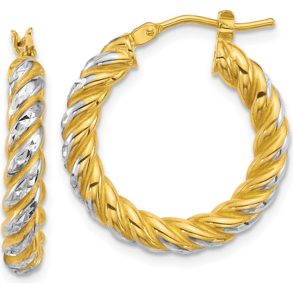 14K Yellow Gold Polished Diamond-Cut Twisted 22mm Hoop Earrings by 0