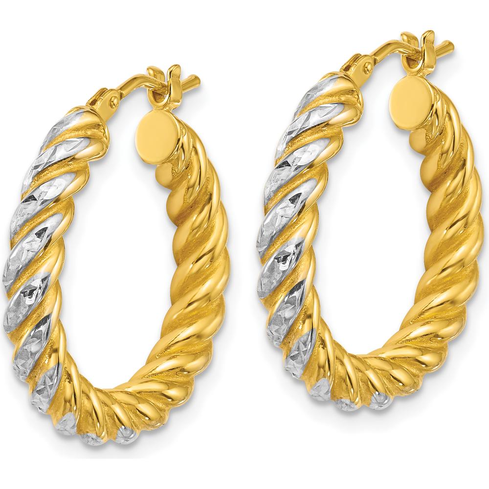 14K Yellow Gold Polished Diamond-Cut Twisted 22mm Hoop Earrings by 0