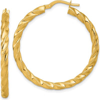 14K Yellow Gold Polished Diamond-Cut Twisted 35mm Hoop Earrings by 0