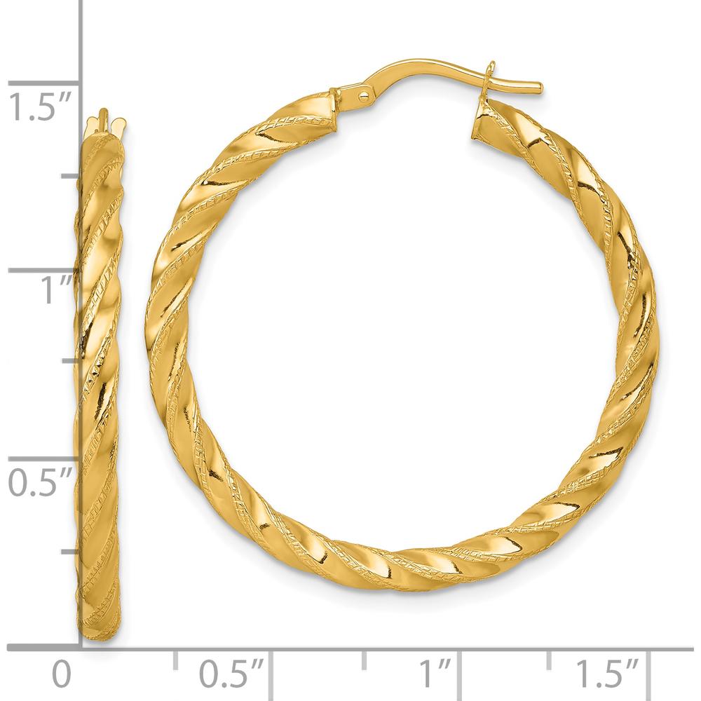 14K Yellow Gold Polished Diamond-Cut Twisted 35mm Hoop Earrings by 0