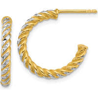 14K Yellow Gold Polished Diamond-Cut Twisted C-Hoop Post Earrings - 19.7mm Length by 0