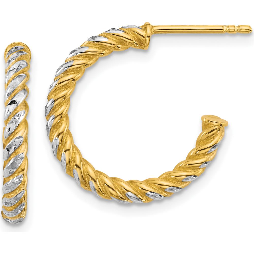 14K Yellow Gold Polished Diamond-Cut Twisted C-Hoop Post Earrings - 19.7mm Length by 0