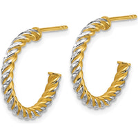 14K Yellow Gold Polished Diamond-Cut Twisted C-Hoop Post Earrings - 19.7mm Length by 0