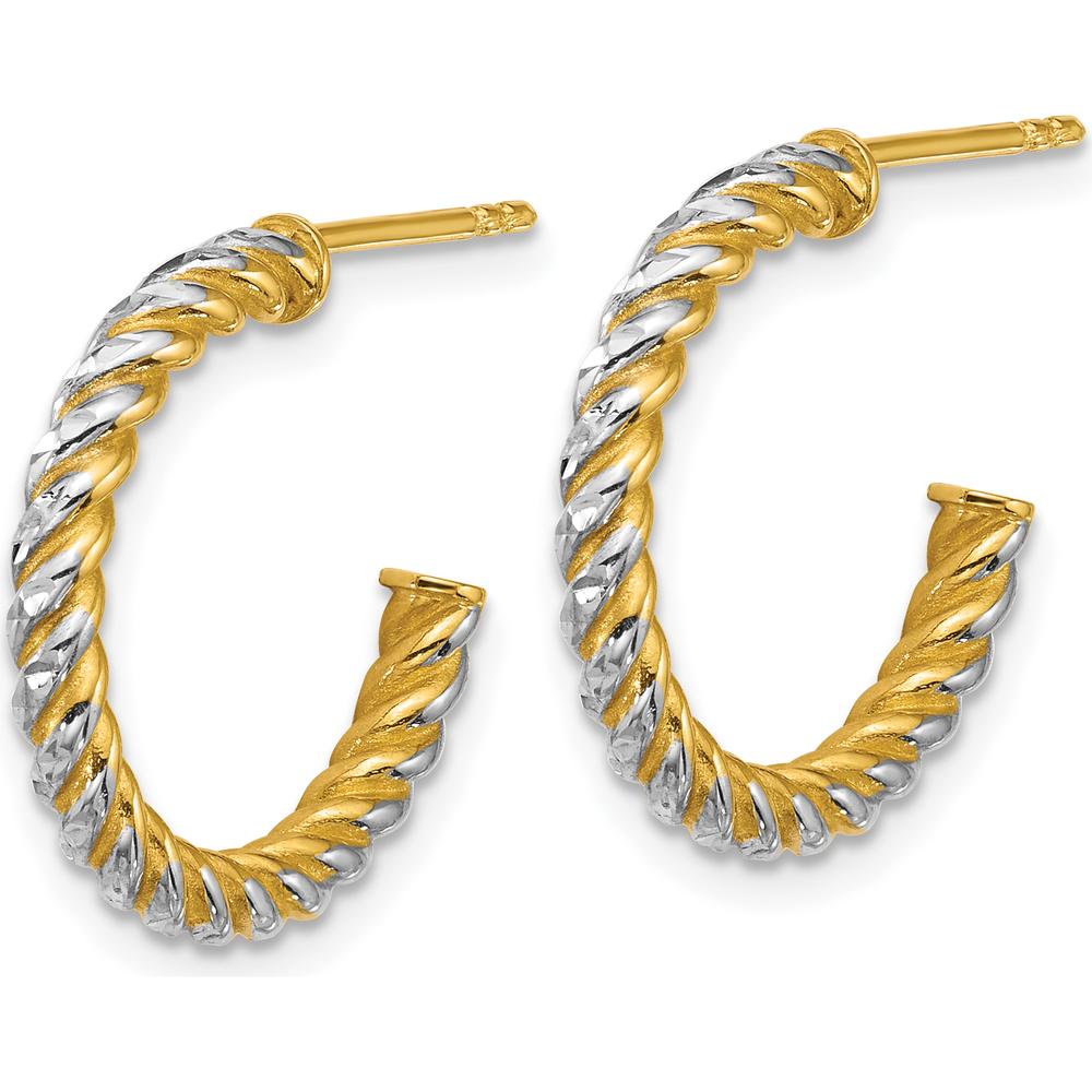 14K Yellow Gold Polished Diamond-Cut Twisted C-Hoop Post Earrings - 19.7mm Length by 0