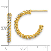 14K Yellow Gold Polished Diamond-Cut Twisted C-Hoop Post Earrings - 19.7mm Length by 0