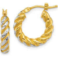 14K Yellow Gold Polished Diamond-Cut Twisted Hoop Earrings - 17mm Length by 0
