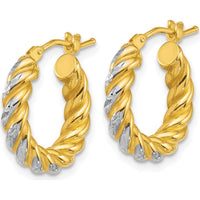 14K Yellow Gold Polished Diamond-Cut Twisted Hoop Earrings - 17mm Length by 0