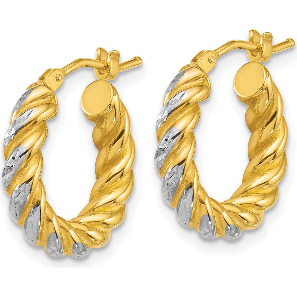14K Yellow Gold Polished Diamond-Cut Twisted Hoop Earrings - 17mm Length by 0