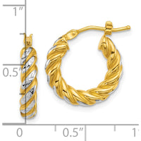 14K Yellow Gold Polished Diamond-Cut Twisted Hoop Earrings - 17mm Length by 0