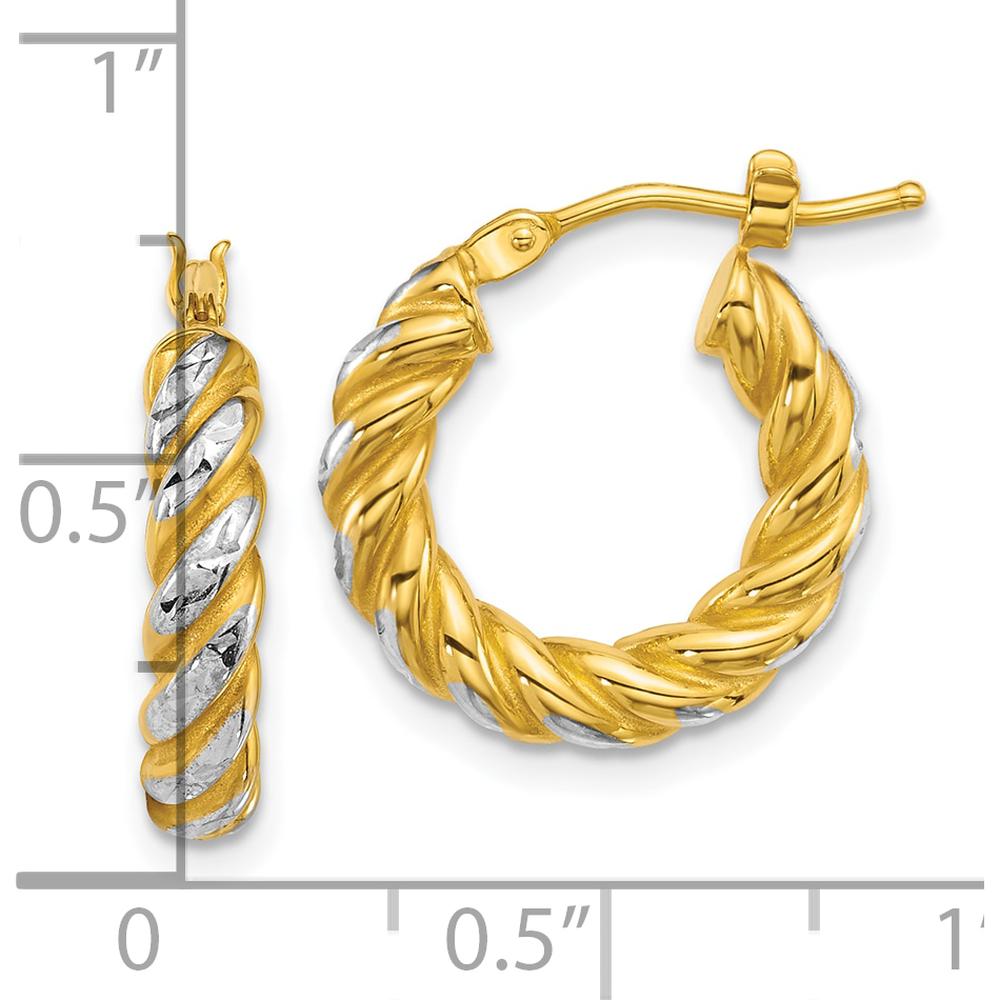 14K Yellow Gold Polished Diamond-Cut Twisted Hoop Earrings - 17mm Length by 0