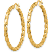 14K Yellow Gold Polished Diamond-Cut Twisted Hoop Earrings - 40mm Length by 0