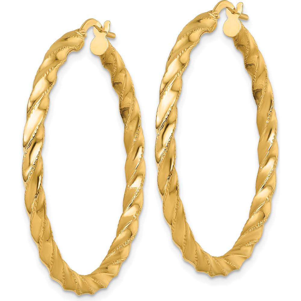 14K Yellow Gold Polished Diamond-Cut Twisted Hoop Earrings - 40mm Length by 0
