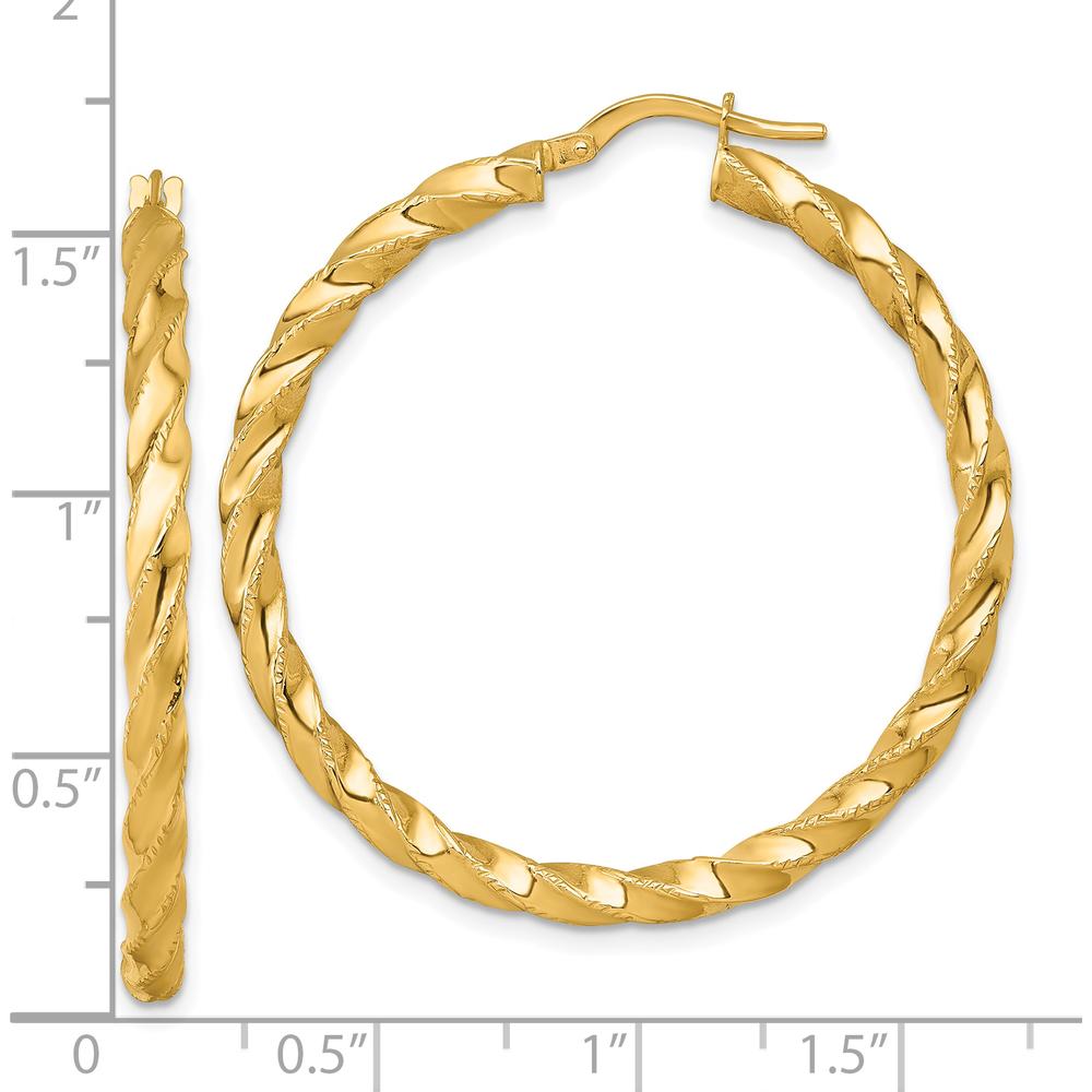 14K Yellow Gold Polished Diamond-Cut Twisted Hoop Earrings - 40mm Length by 0