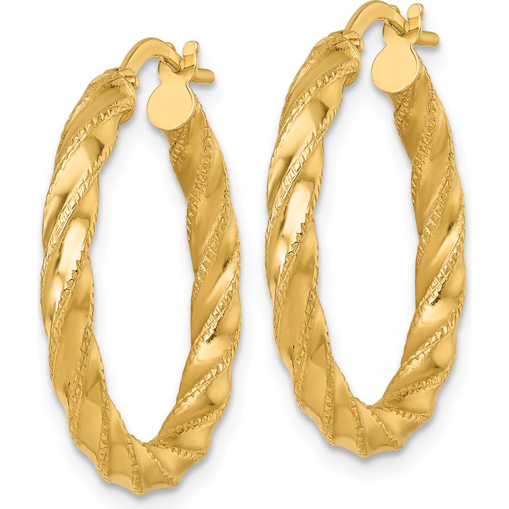 14K Yellow Gold Polished Diamond-Cut Twisted Large Hoop Earrings - 25mm Width, 26mm Length by 0
