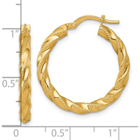 14K Yellow Gold Polished Diamond-Cut Twisted Large Hoop Earrings - 25mm Width, 26mm Length by 0
