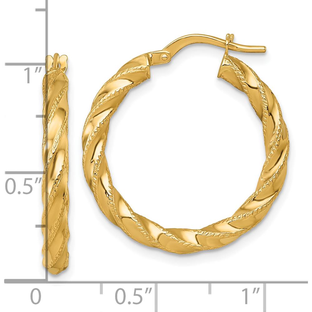 14K Yellow Gold Polished Diamond-Cut Twisted Large Hoop Earrings - 25mm Width, 26mm Length by 0