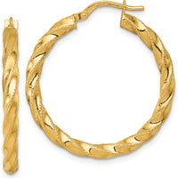 14K Yellow Gold Polished Diamond-Cut Twisted Large Hoop Earrings - 32mm Length by 0