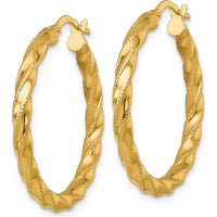 14K Yellow Gold Polished Diamond-Cut Twisted Large Hoop Earrings - 32mm Length by 0