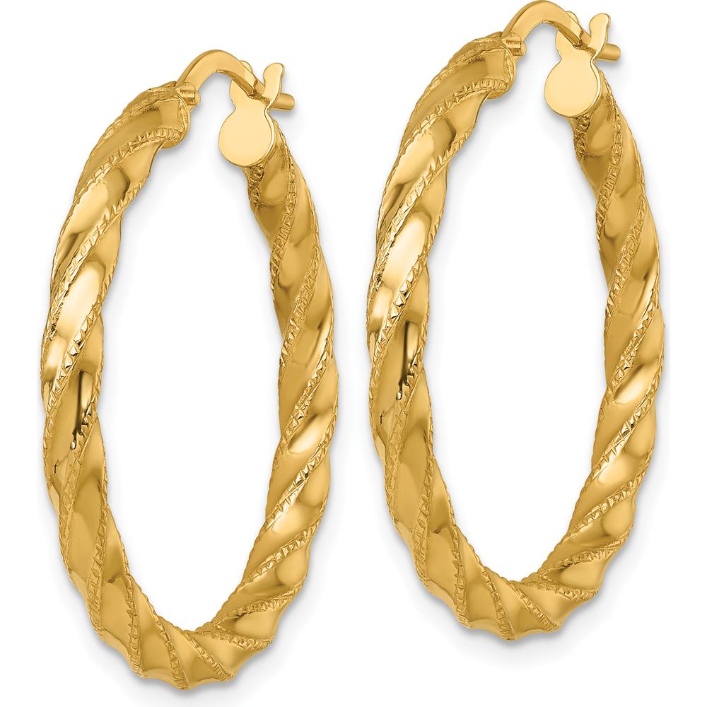14K Yellow Gold Polished Diamond-Cut Twisted Large Hoop Earrings - 32mm Length by 0