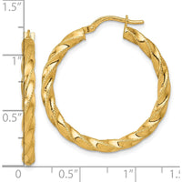 14K Yellow Gold Polished Diamond-Cut Twisted Large Hoop Earrings - 32mm Length by 0