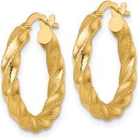 14K Yellow Gold Polished Diamond-cut Twisted Tube Hoop Earrings - 3.0mm x 20mm by 0
