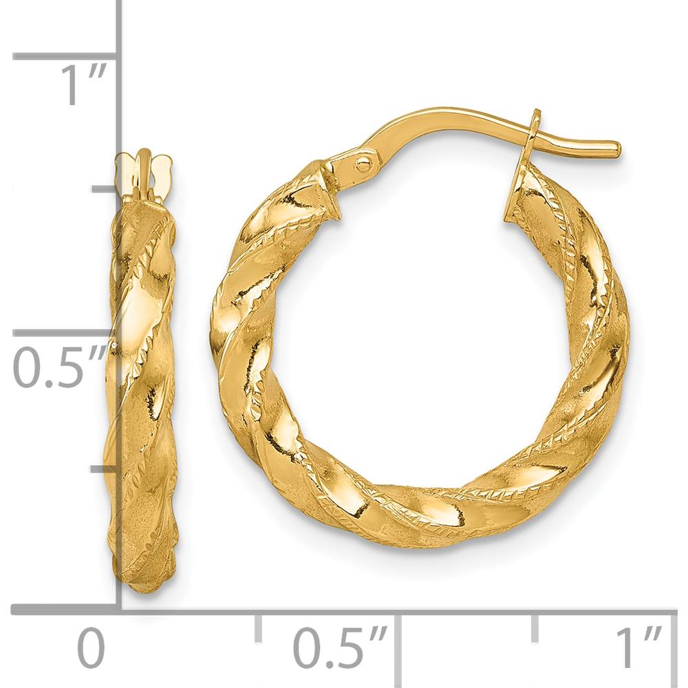 14K Yellow Gold Polished Diamond-cut Twisted Tube Hoop Earrings - 3.0mm x 20mm by 0