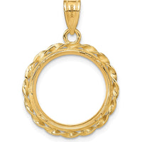 14K Yellow Gold Polished Diamond-Cut Twisted Wire Coin Bezel Pendant - 16.5mm Prong Pendant for 1/10 oz. American Eagle Coin by Numis Coin Jewelry