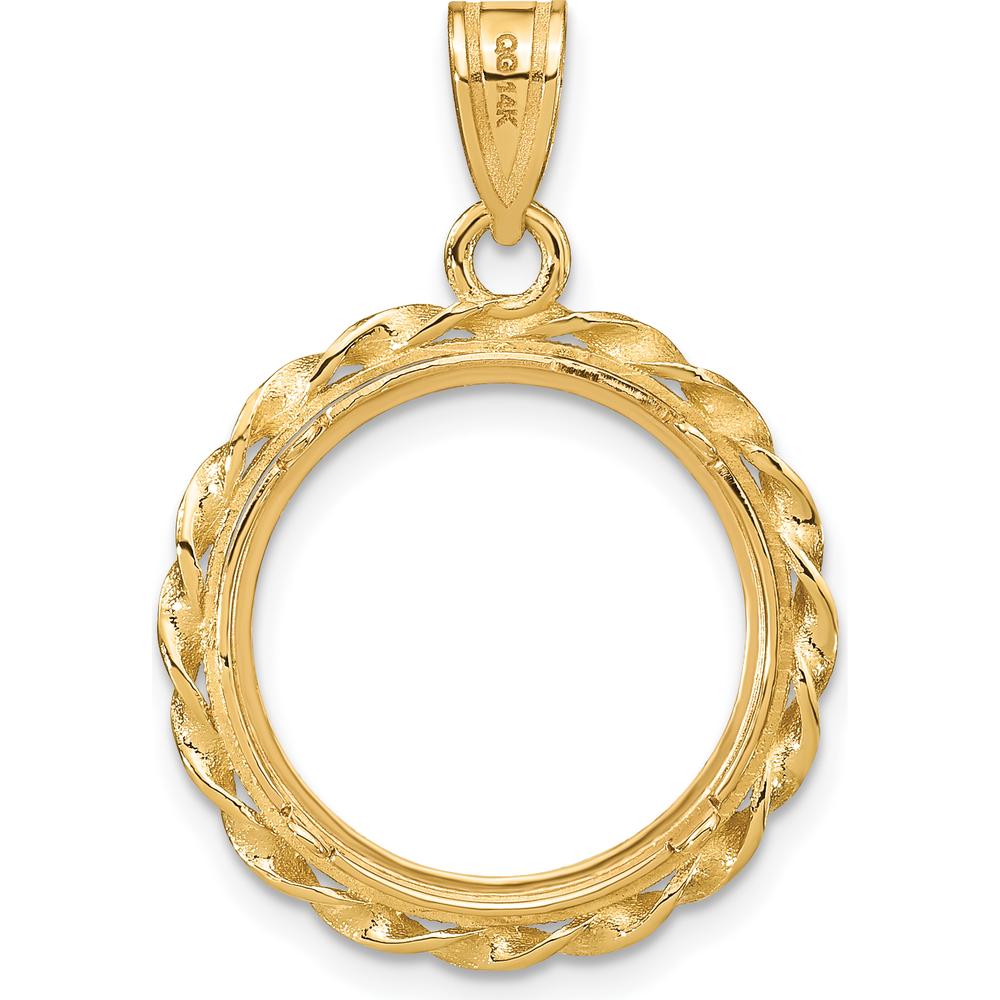 14K Yellow Gold Polished Diamond-Cut Twisted Wire Coin Bezel Pendant - 16.5mm Prong Pendant for 1/10 oz. American Eagle Coin by Numis Coin Jewelry