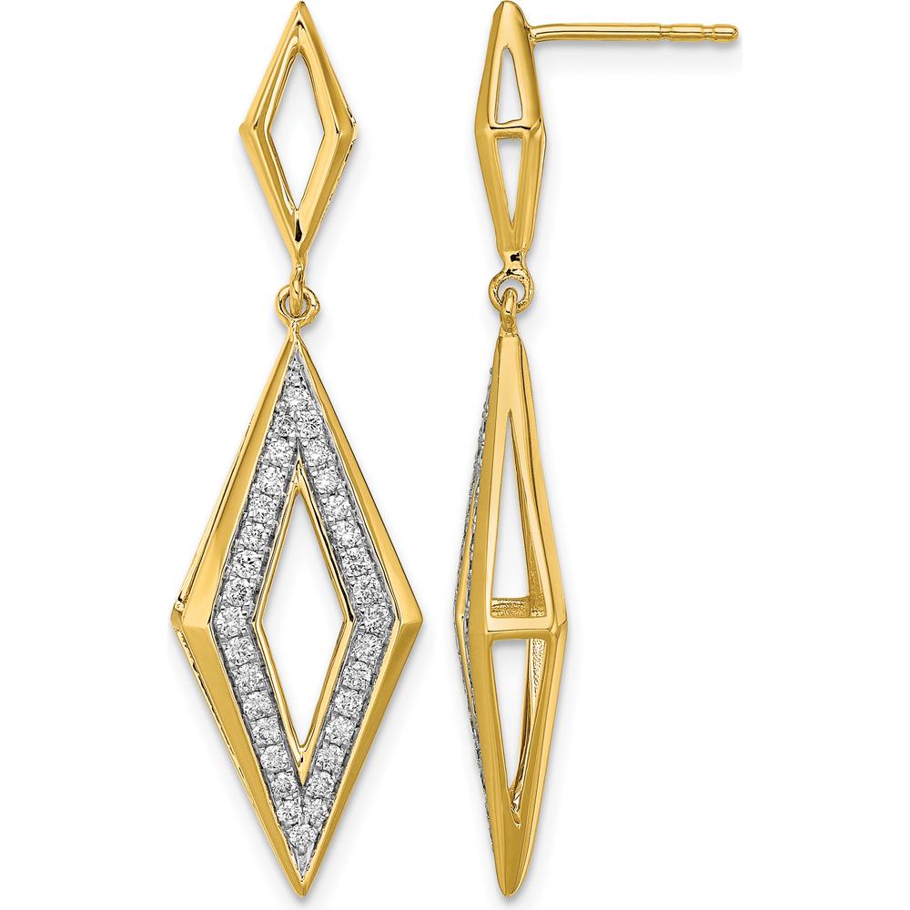 14K Yellow Gold Polished Diamond Dangle Earrings with 64 Round Diamonds - 0.52 Carat Total Diamond Weight by Monteluci Fine Jewelry