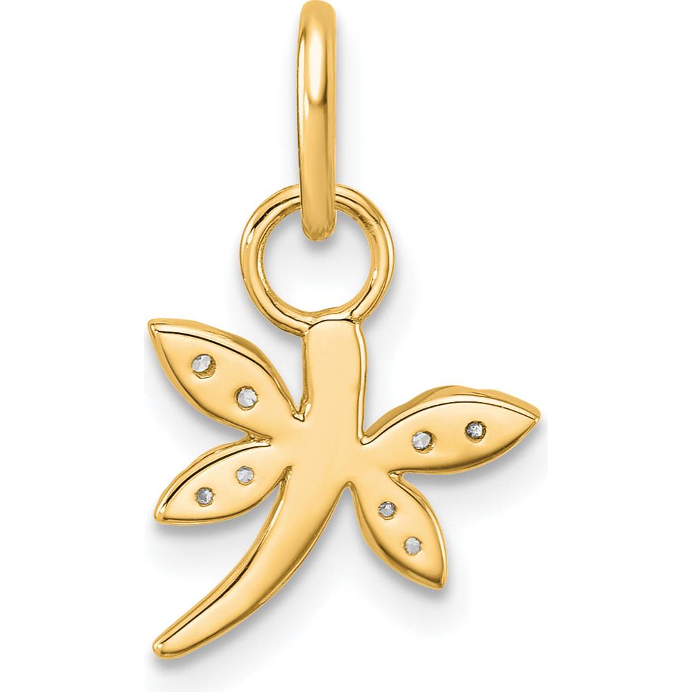 14K Yellow Gold Polished Diamond Dragonfly Charm - 0.09 Carat Total Diamond Weight by Oro Pregiato