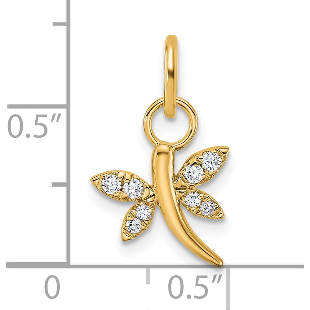 14K Yellow Gold Polished Diamond Dragonfly Charm - 0.09 Carat Total Diamond Weight by Oro Pregiato