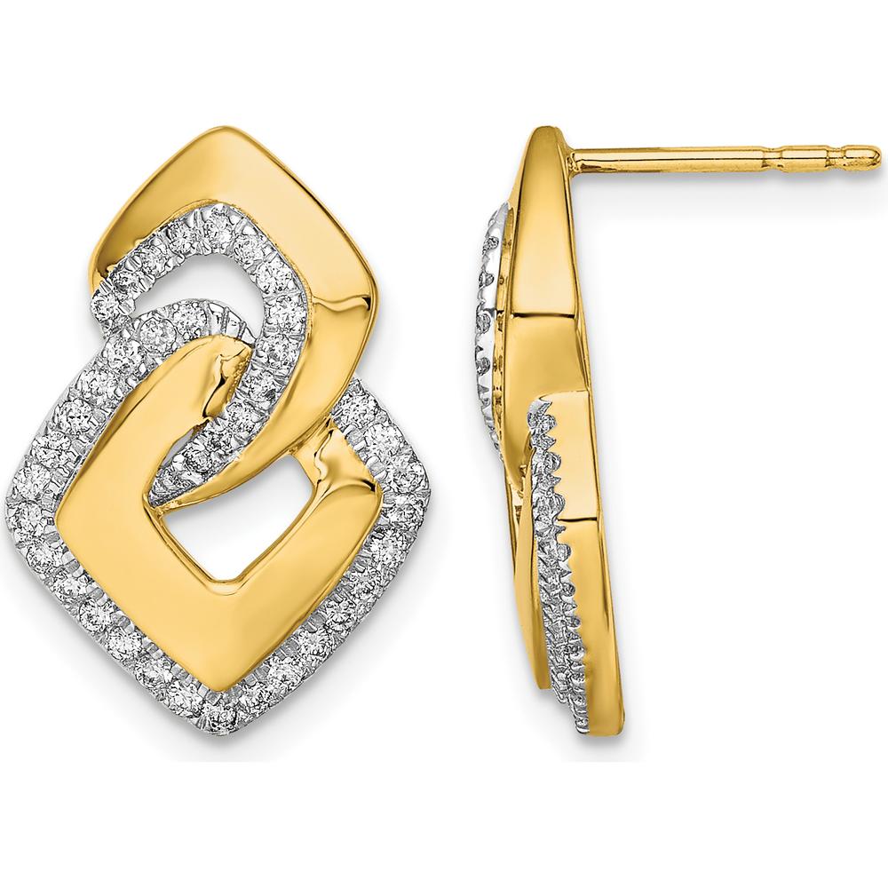 14K Yellow Gold Polished Diamond Drop Earrings with Round Diamonds - 0.14 Carat Total Diamond Weight by Monteluci Fine Jewelry