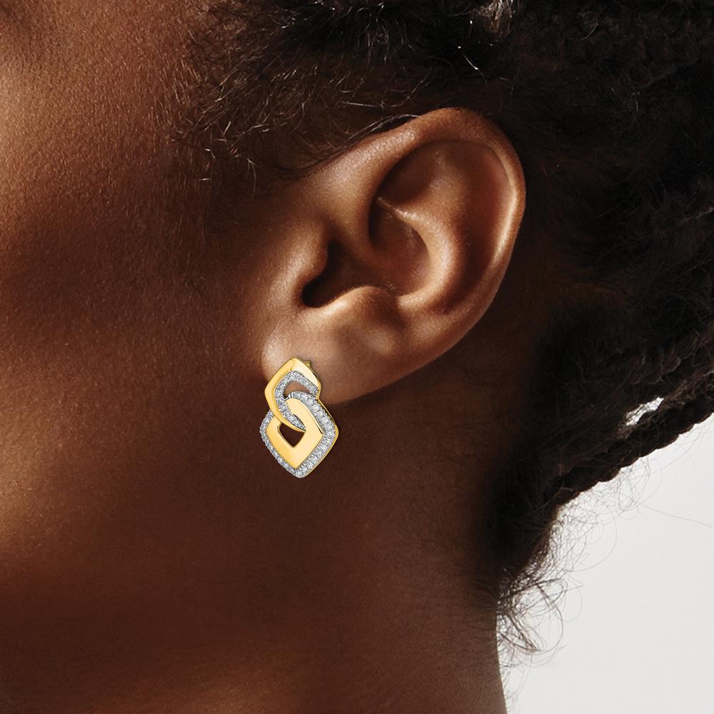 14K Yellow Gold Polished Diamond Drop Earrings with Round Diamonds - 0.14 Carat Total Diamond Weight by Monteluci Fine Jewelry