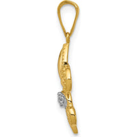 14K Yellow Gold Polished Diamond Fleur de Lis Pendant with Rhodium Accents - 0.03 Carat Total Diamond Weight by Monteluci Fine Jewelry