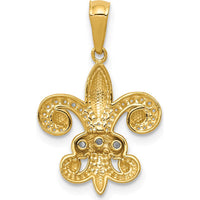 14K Yellow Gold Polished Diamond Fleur de Lis Pendant with Rhodium Accents - 0.03 Carat Total Diamond Weight by Monteluci Fine Jewelry