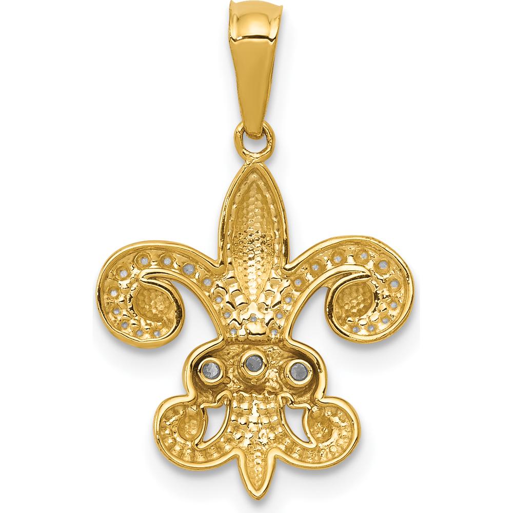 14K Yellow Gold Polished Diamond Fleur de Lis Pendant with Rhodium Accents - 0.03 Carat Total Diamond Weight by Monteluci Fine Jewelry