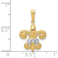 14K Yellow Gold Polished Diamond Fleur de Lis Pendant with Rhodium Accents - 0.03 Carat Total Diamond Weight by Monteluci Fine Jewelry